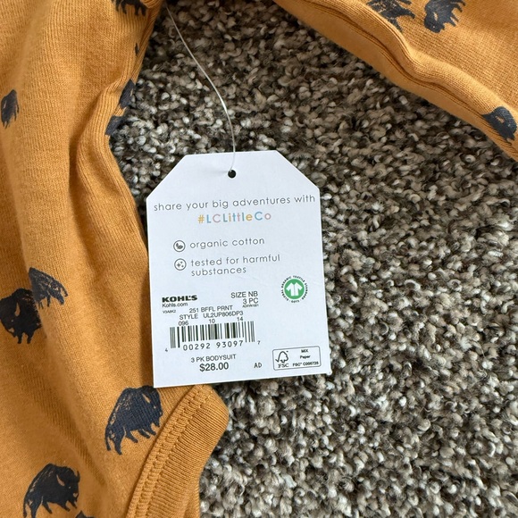 5/$10 Little co Baby Boy Buffalo Mustard Onesie Size Newborn NWT - Picture 2 of 4